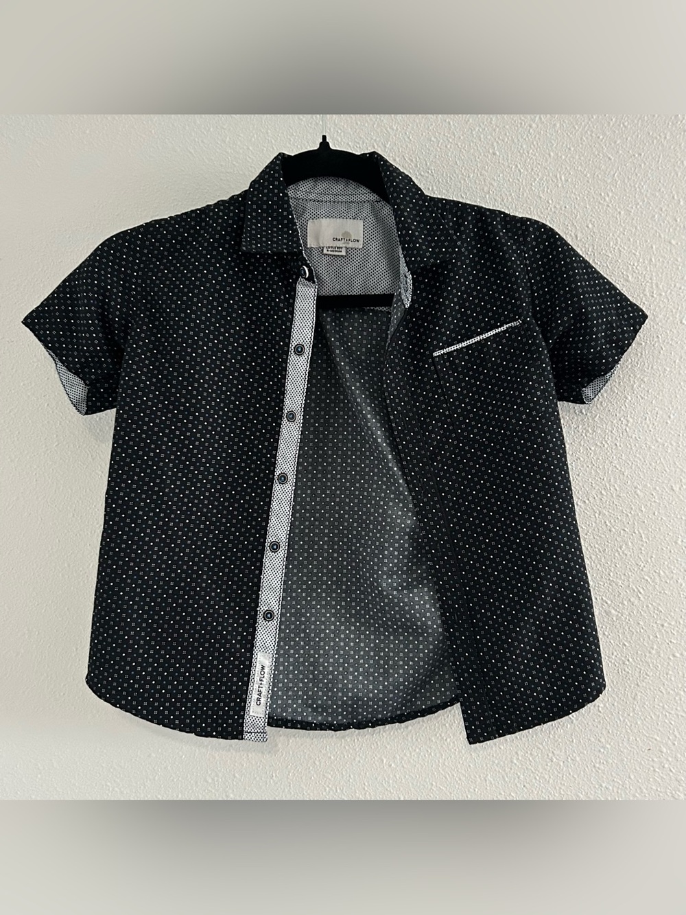 Black Short-Sleeve Microdot Button-Down Shirt for Kids
